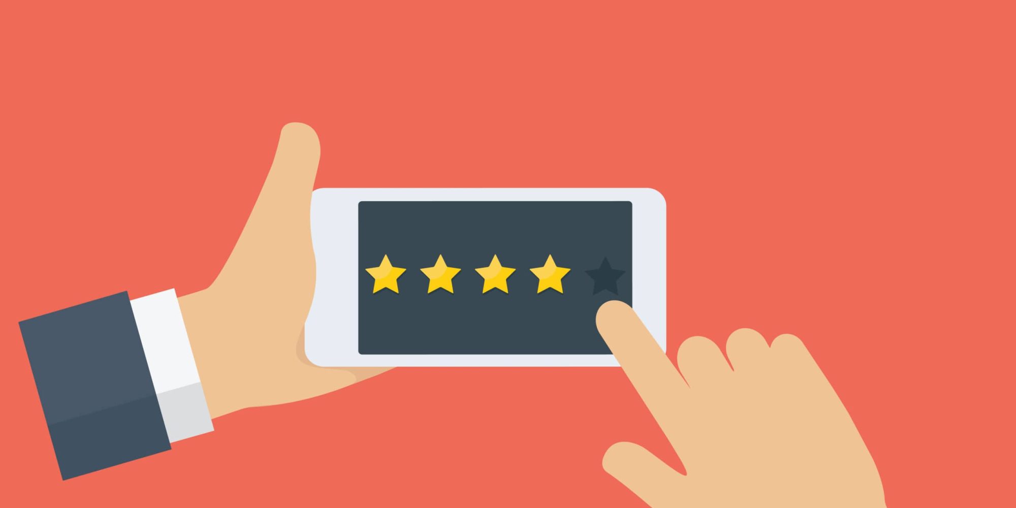 People hand giving rating star on mobile phone